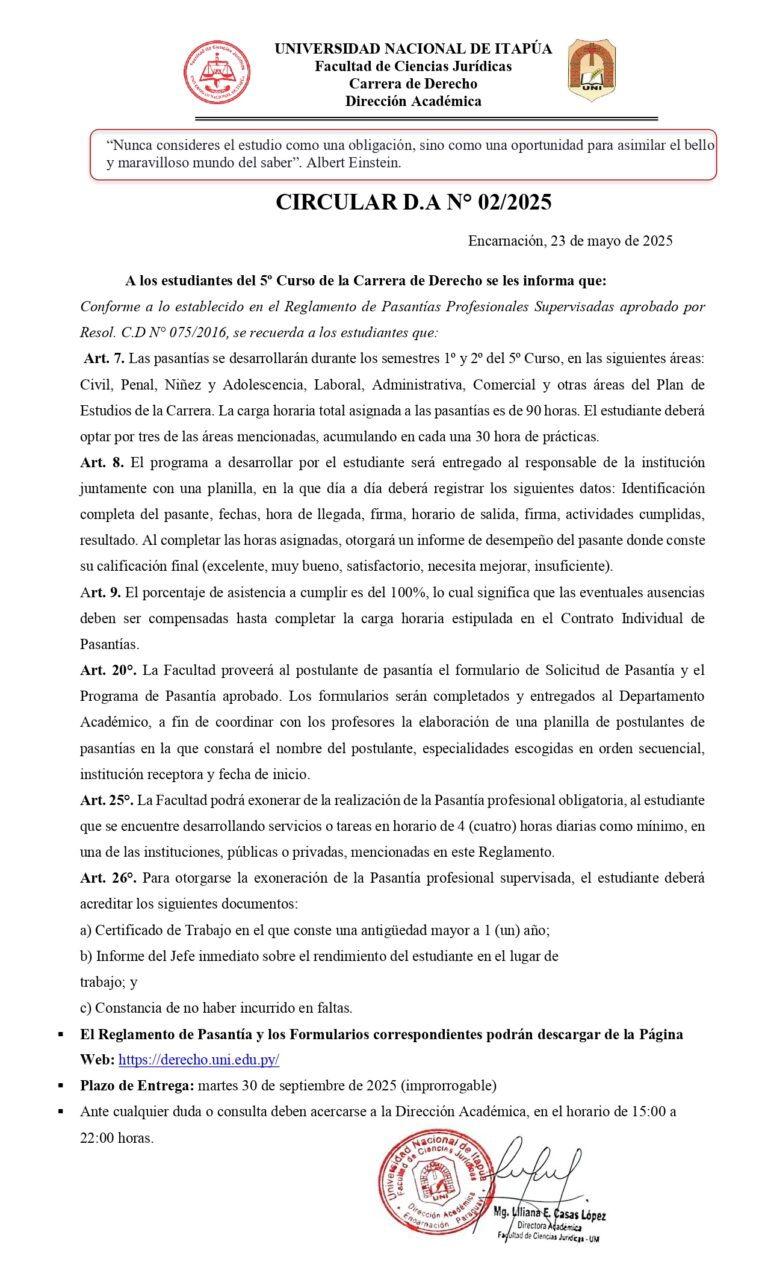 Circular N° 2 - Pasantías